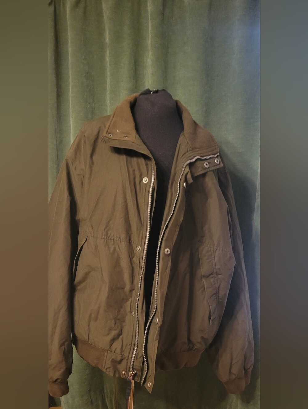 Men's Olive Green Bomber Jacket - Casual Zip Front
